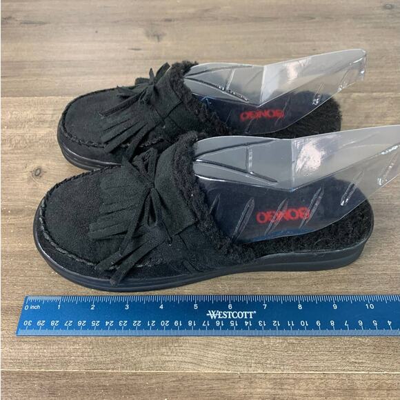 Vintage Bongo Womens Shoes Fringe Black Suede Side On Mules Clogs Size 7 - Picture 4 of 6